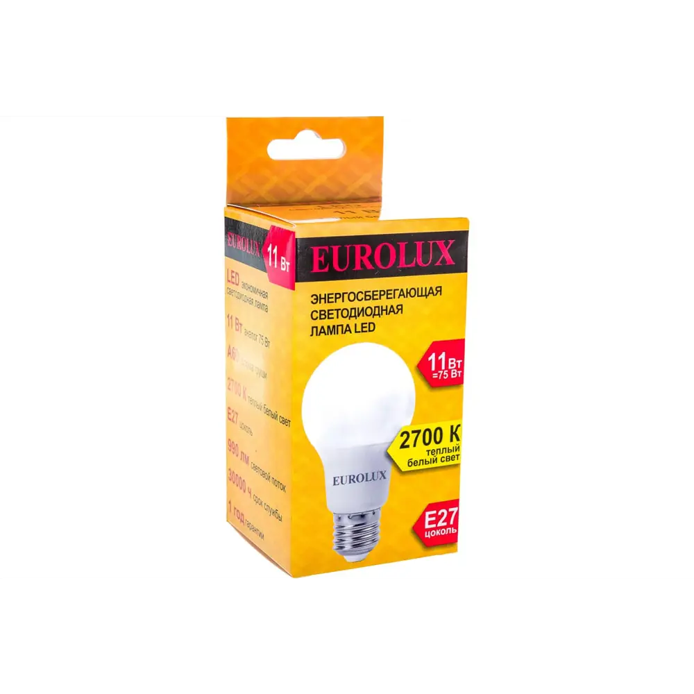 Фото 3 Лампа светодиодная EUROLUX 00-00008706 E27 230 В 11 Вт груша прозрачная 990 Лм теплый белый свет Фото 3 Лампа светодиодная EUROLUX 00-00008706 E27 230 В 11 Вт груша прозрачная 990 Лм теплый белый свет