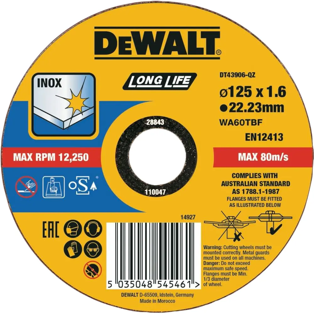 Фото Диск отрезной Dewalt DT43906-QZ 125х22.2х1.6 мм тип 41 Фото Диск отрезной Dewalt DT43906-QZ 125х22.2х1.6 мм тип 41