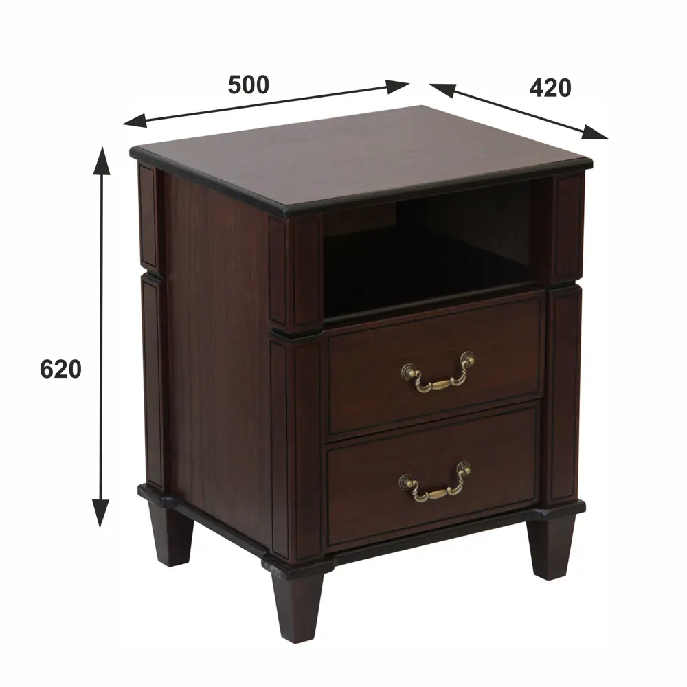 Фото 2 Тумба прикроватная с 2 ящиками МЕБЕЛИК 50x62x42 см МДФ цвет темно-коричневый