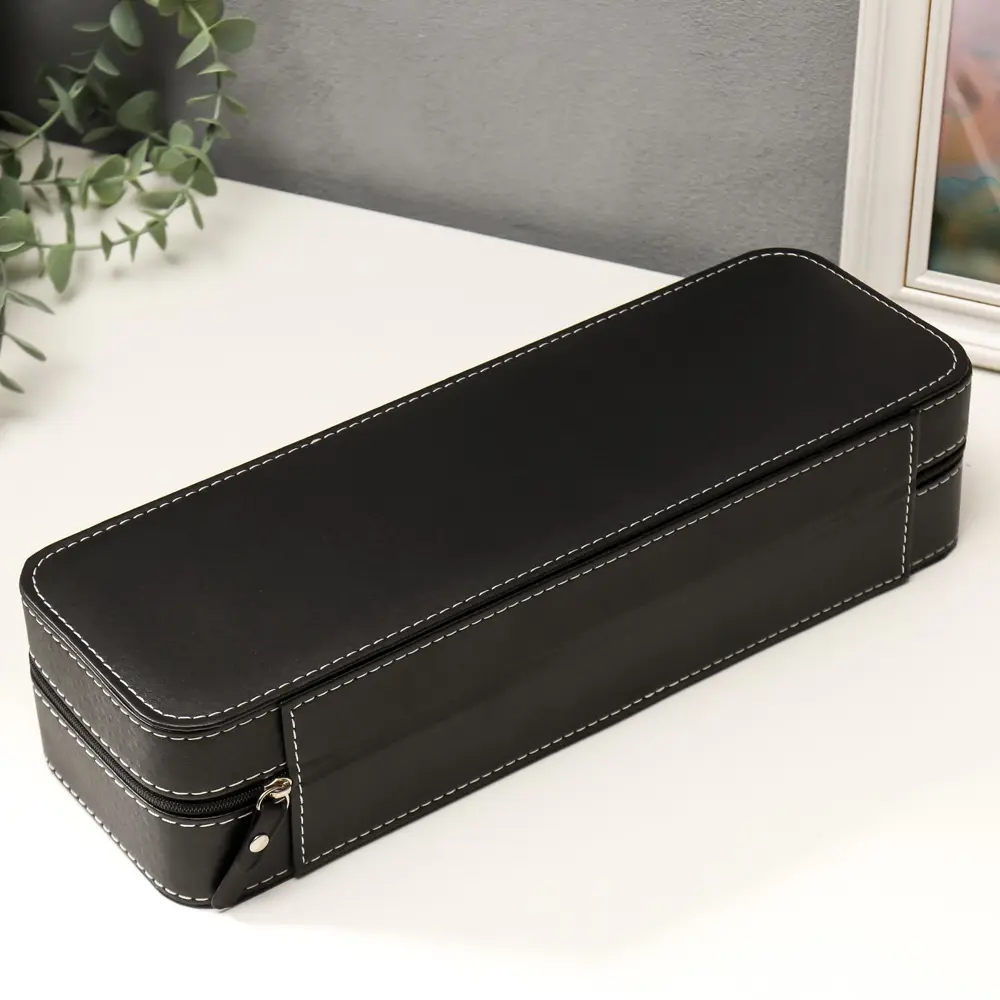 Фото Шкатулка Simaland под часы 6 отделений "Чёрная с белой строчкой" 7.5x33x11 см