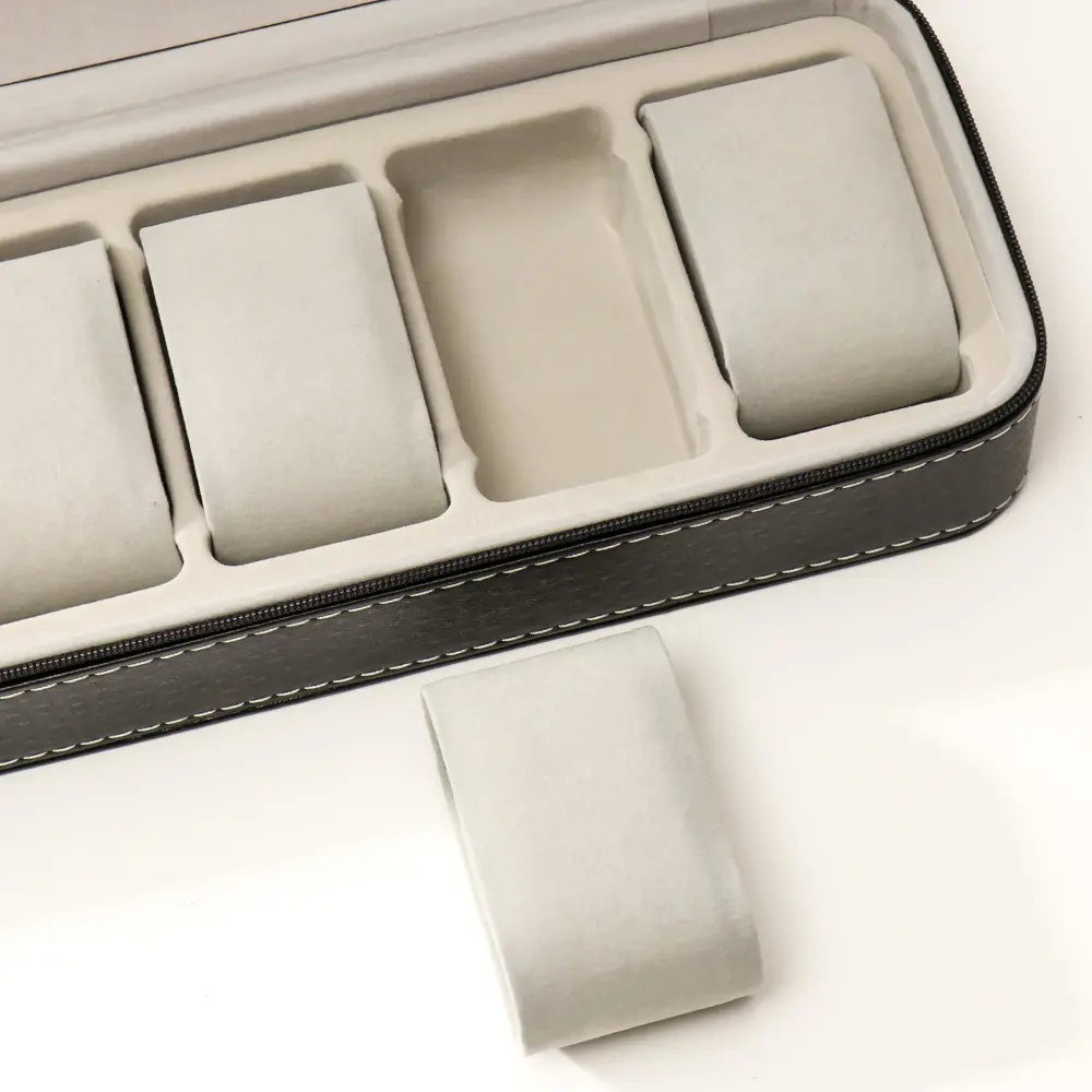 Фото 5 Шкатулка Simaland под часы 6 отделений "Чёрная с белой строчкой" 7.5x33x11 см