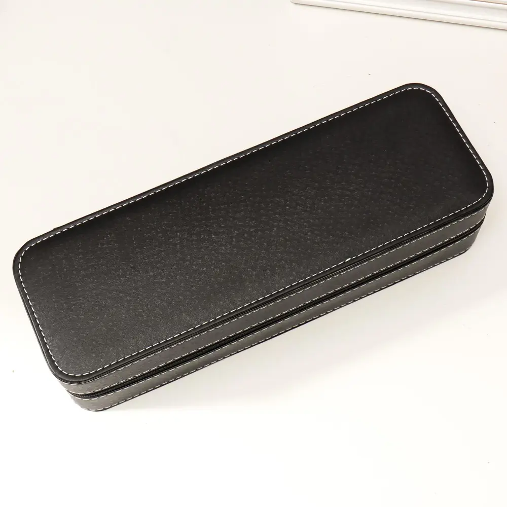 Фото 3 Шкатулка Simaland под часы 6 отделений "Чёрная с белой строчкой" 7.5x33x11 см