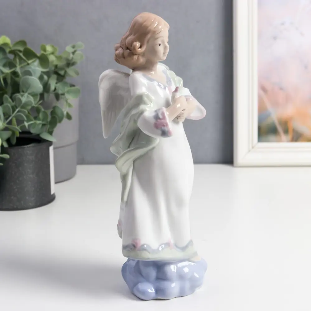 Фото 2 Фигурка сувенирная Simaland Ангел-девушка с птицей в руках цветной 23.5x7.5x9 см