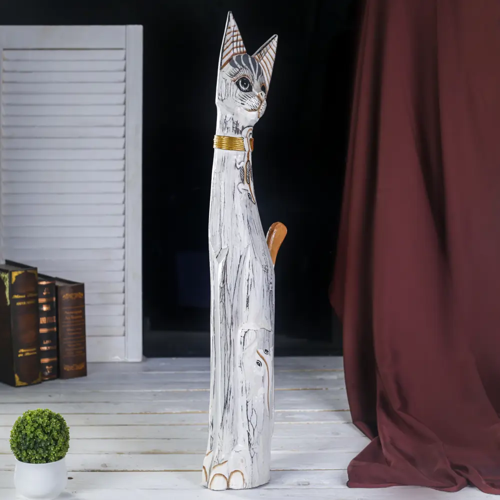 Фото 4 Фигурка сувенирная Simaland "Серая кошка в золотом ошейнике с ящерками" 80x13x7 см