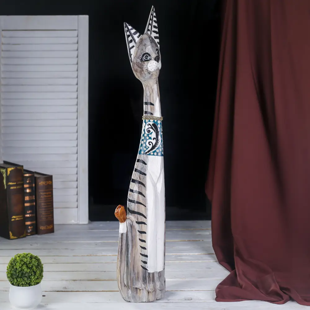 Фото 4 Фигурка сувенирная Simaland "Серая кошка в полоску" 7x18x80 см