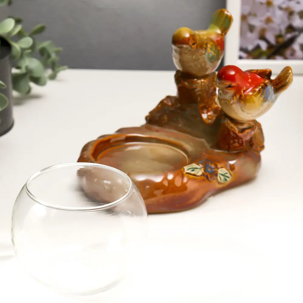 Фото 6 Фигурка сувенирная Simaland Цветные воробьи на брёвнышке 13x16.5x12 см