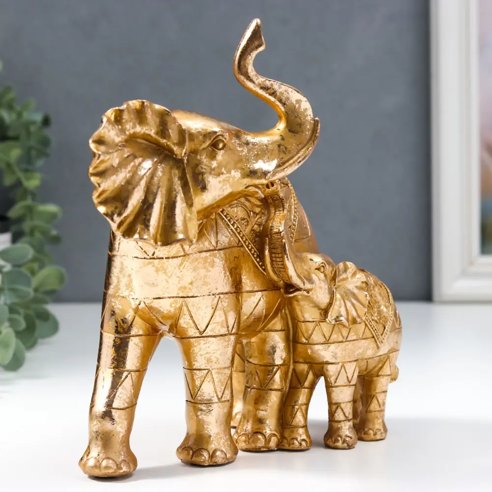 Фото 2 Фигурка сувенирная Simaland Слон со слонёнком с розами на попоне золотой 19.5x10x19 см