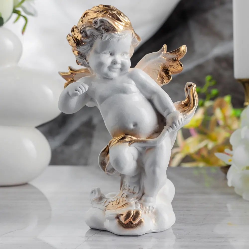 Фото Статуэтка "Амур" белая с золотом 22 см Фото Статуэтка "Амур" белая с золотом 22 см