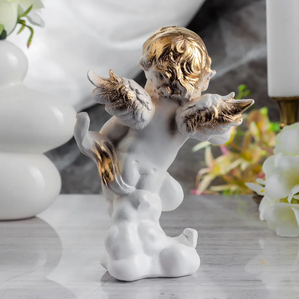 Фото 3 Статуэтка "Амур" белая с золотом 22 см Фото 3 Статуэтка "Амур" белая с золотом 22 см