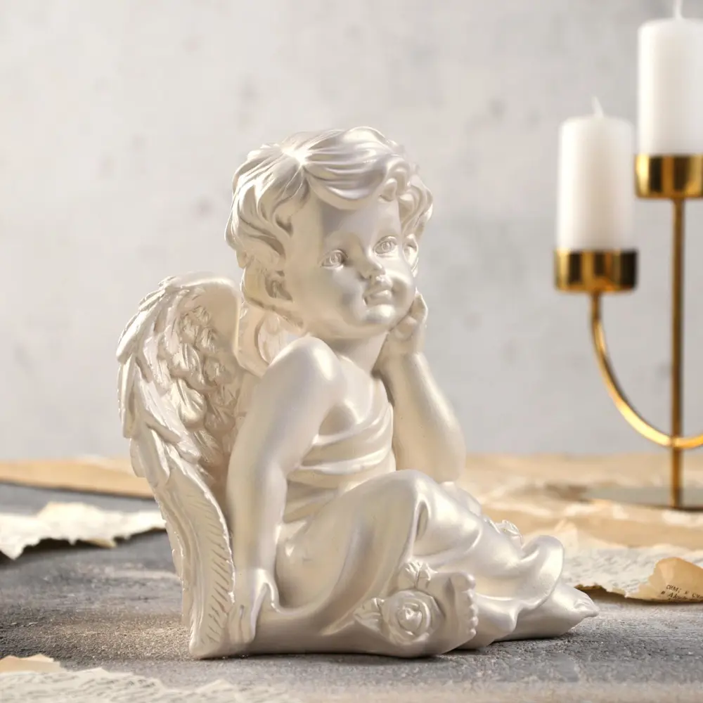 Фото Статуэтка "Ангел думающий", перламутровая, 21 см Фото Статуэтка "Ангел думающий", перламутровая, 21 см