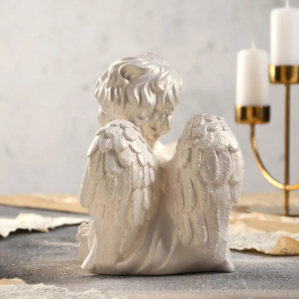 Фото 3 Статуэтка "Ангел думающий", перламутровая, 21 см Фото 3 Статуэтка "Ангел думающий", перламутровая, 21 см