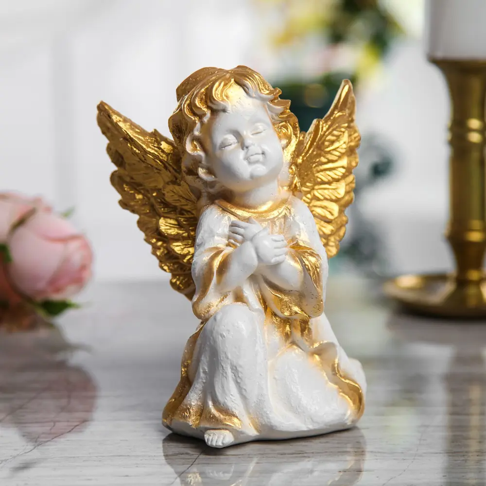 Фото Сувенир "Ангел сидящий" 17 см, белый с золотом Фото Сувенир "Ангел сидящий" 17 см, белый с золотом