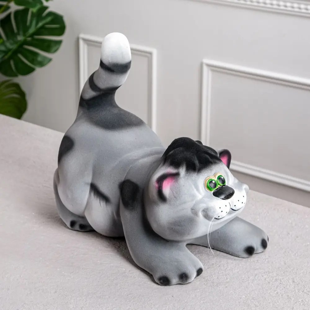 Фото Копилка "Кот Афоня" флок, серая, 30 см Фото Копилка "Кот Афоня" флок, серая, 30 см