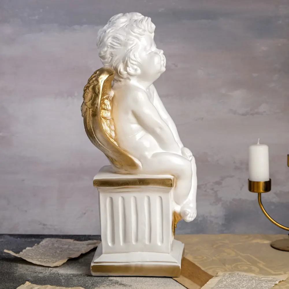 Фото 2 Статуэтка "Ангел на колонне" бело-золотая, 44x23x18 см Фото 2 Статуэтка "Ангел на колонне" бело-золотая, 44x23x18 см