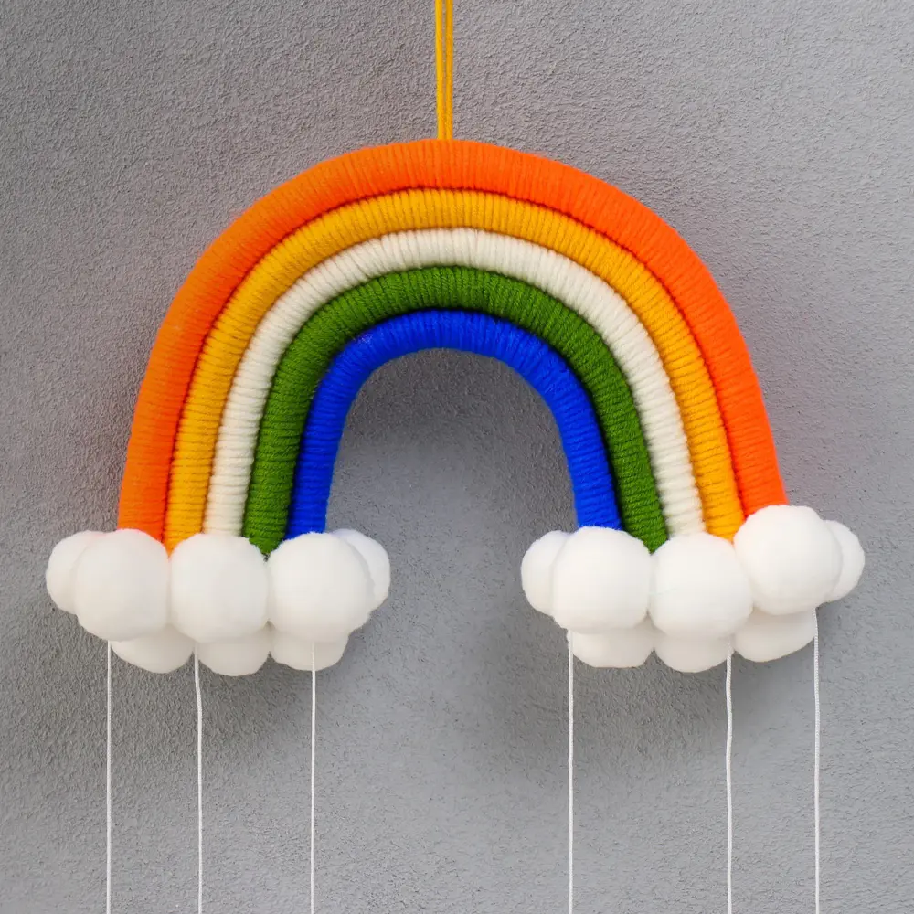 Фото 2 Панно настенное текстиль "Радуга и дождик" яркие цвета 50x25 см