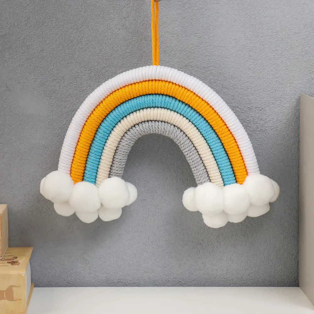 Фото Панно настенное текстиль "Радуга с бомбошками" пастельные оттенки 26x25 см Фото Панно настенное текстиль "Радуга с бомбошками" пастельные оттенки 26x25 см