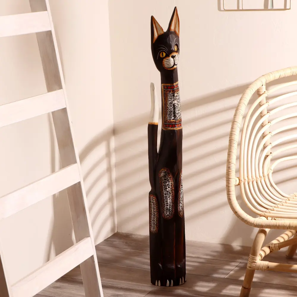 Фото 2 Сувенир интерьерный "Кошка с красными вставками" 16x7x100 см