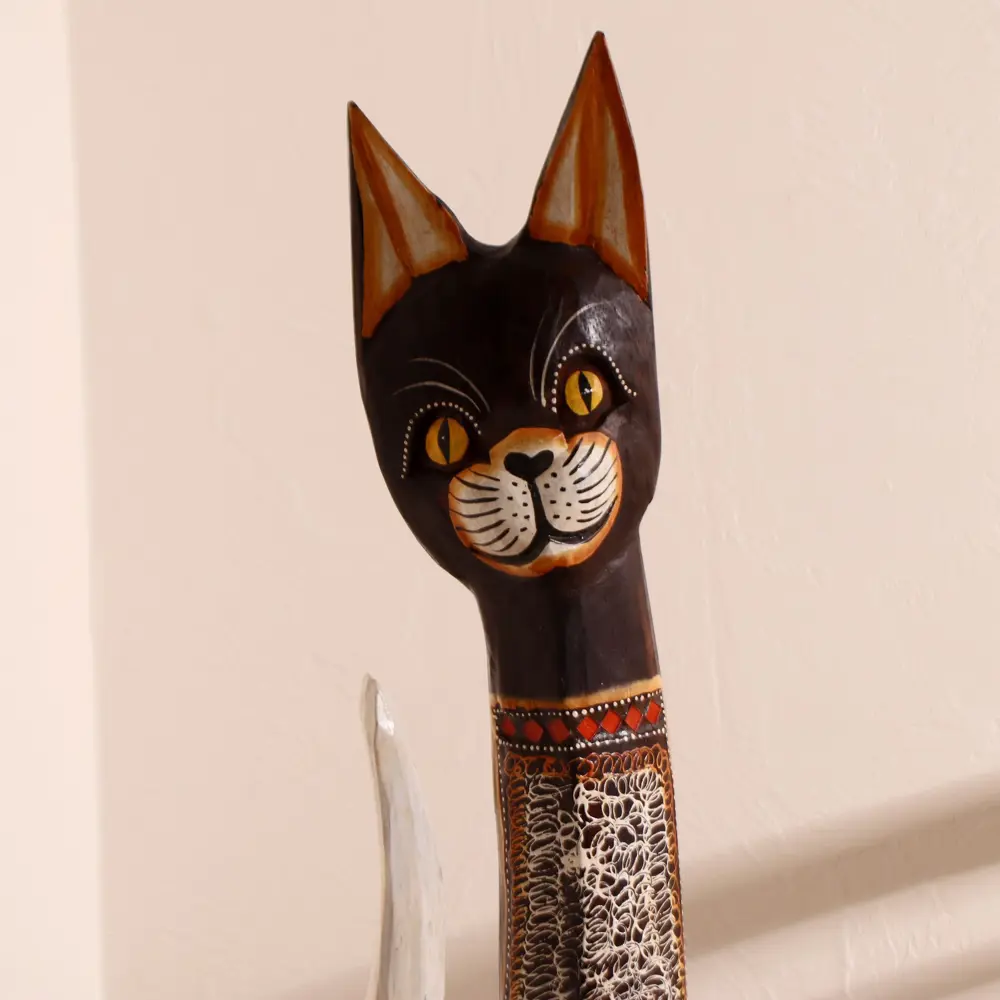 Фото 5 Сувенир интерьерный "Кошка с красными вставками" 16x7x100 см