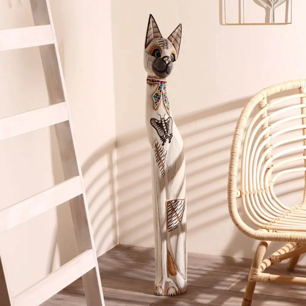 Фото 2 Сувенир интерьерный "Кошка с бабочкой и бантом из мозаики" белая 100x16x7 см