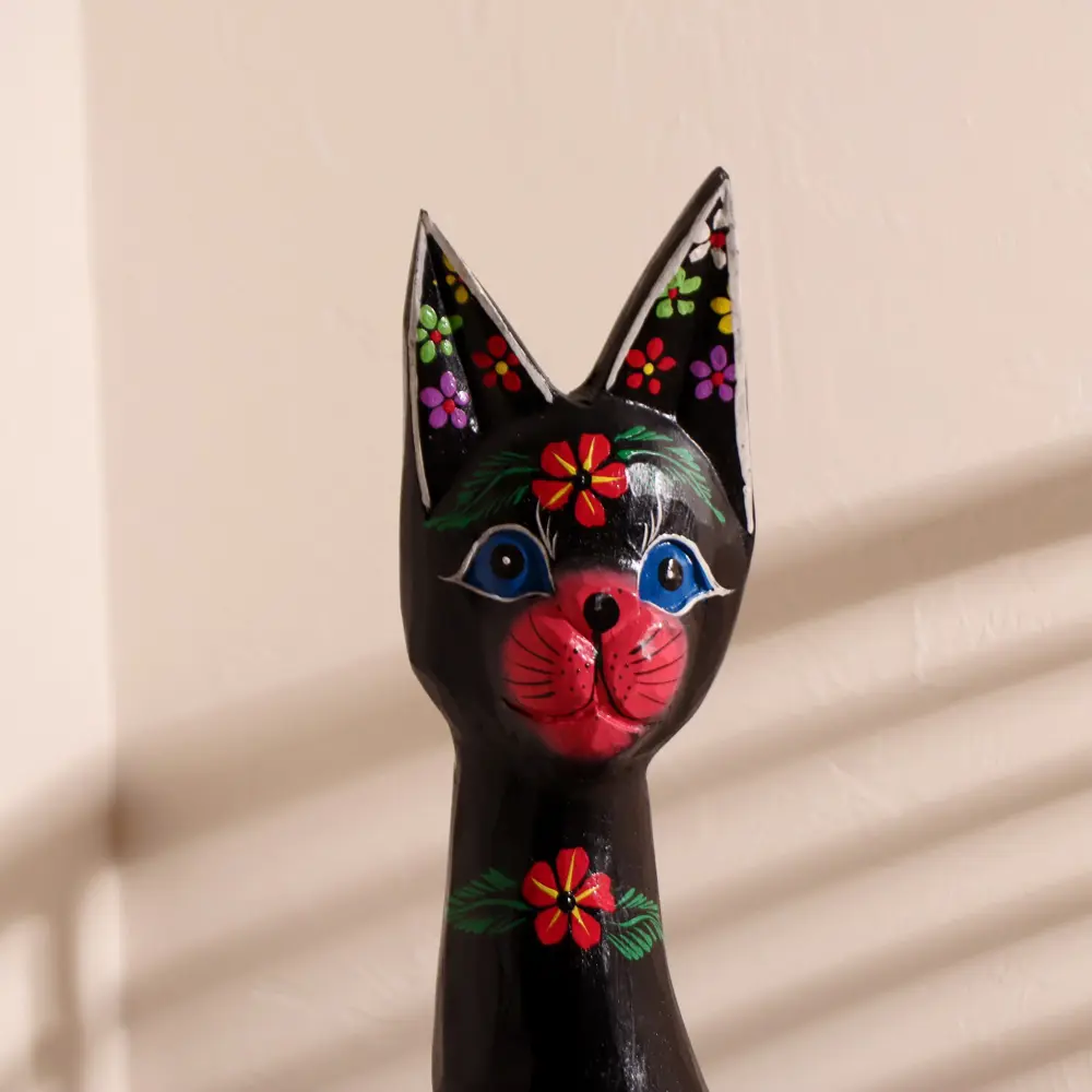 Фото 5 Сувенир интерьерный "Кошка чёрная с яркими цветочками" 18x7x80 см