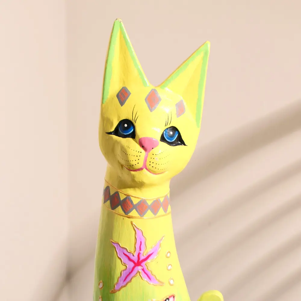 Фото 5 Сувенир интерьерный "Кошка" жёлто-салатовая 18x7x80 см