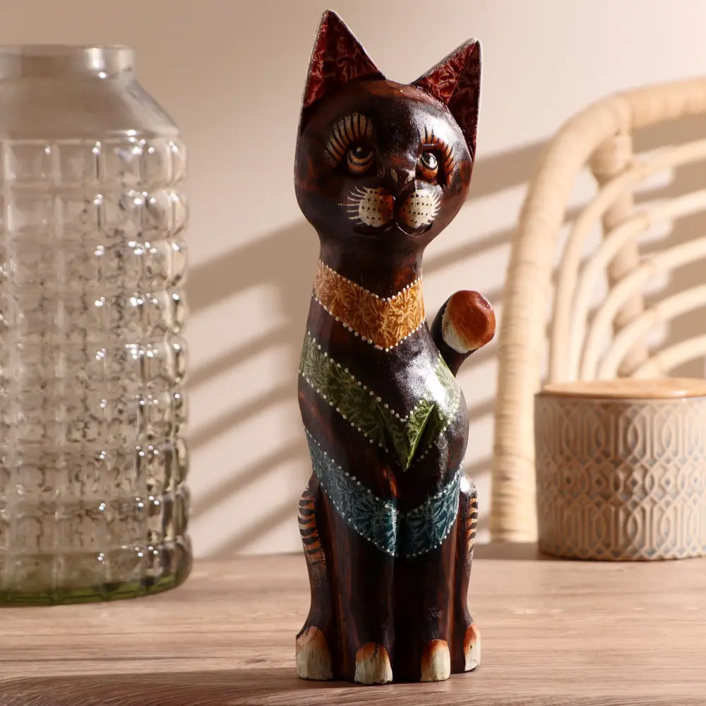 Фото 2 Сувенир интерьерный "Кошка" три цветных полоски, высота 30 см Фото 2 Сувенир интерьерный "Кошка" три цветных полоски, высота 30 см