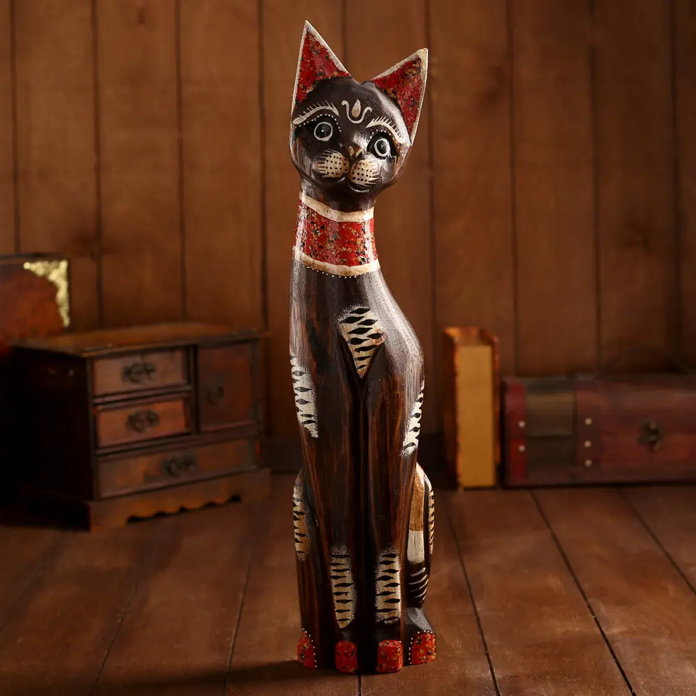 Фото Сувенир интерьерный "Кошка тёмная с крапчатыми ушками" высота 50 см