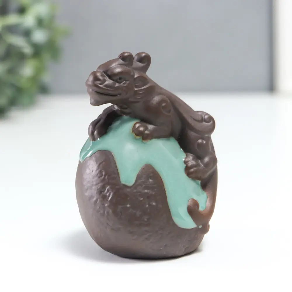 Фото 4 Сувенир интерьерный "Дракон на жемчужине" голубая глазурь 8.5x6.3 см