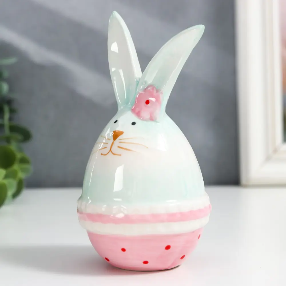 Фото 3 Сувенир интерьерный "Зайчонок - неваляшка с цветочком" голубой, 6x6x11.4 см