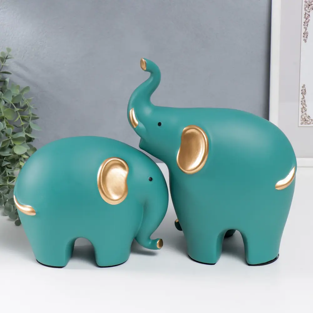 Фото 3 Сувенир интерьерный "Четыре слона" зелёные набор 4 шт 7.5x9.5 17x21 27x22.5 см