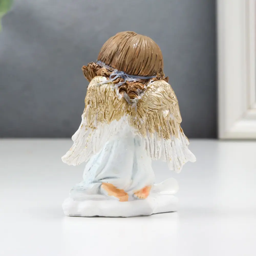 Фото 4 Сувенир интерьерный Ангел на облачке, в ладошках звёзды бело-голубой 9x6x7 см