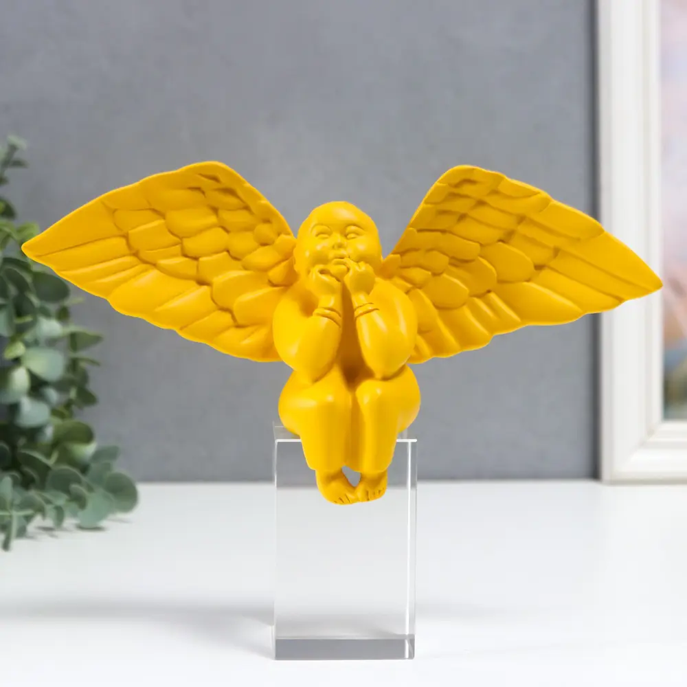 Фото Сувенир интерьерный "Ангел-пухляш сидит на колонне" жёлтый 22.5x7.5x17.5 см