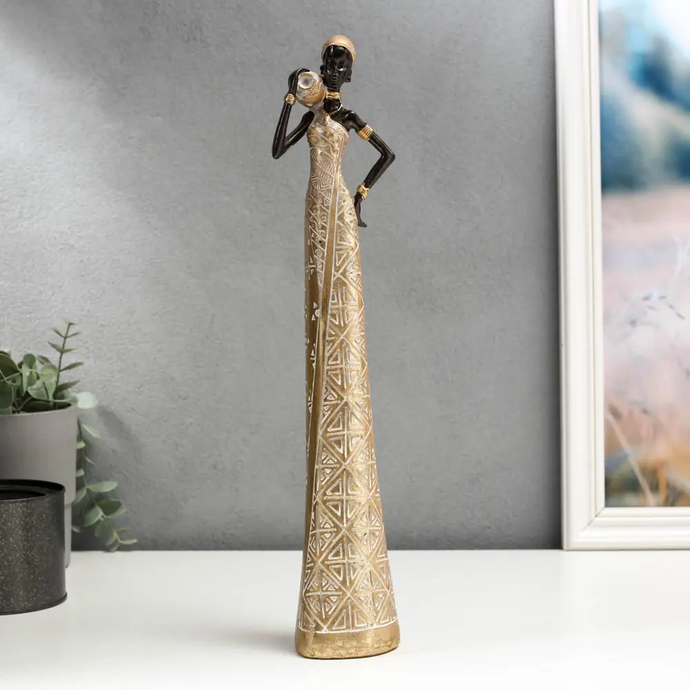 Фото Сувенир интерьерный "Африканка с кувшином в золотом наряде - геометрия" 37.5x7.7x6.2 см