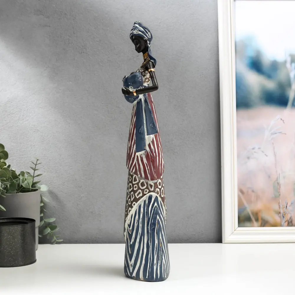 Фото 3 Сувенир интерьерный "Африканка с младенцем в наряде под зебру" 43.5x8x11.5 см