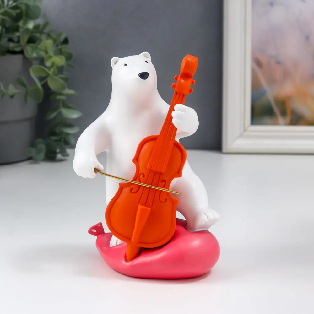 Фото Сувенир интерьерный "Белый мишка с контрабасом" 15x8x9.5 см