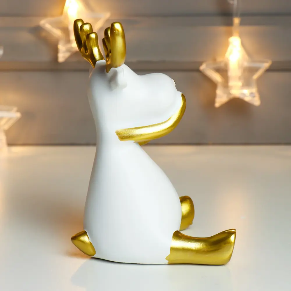 Фото 2 Сувенир интерьерный "Белый олешка с золотыми рожками - ничего не скажу" 14x9x9 см