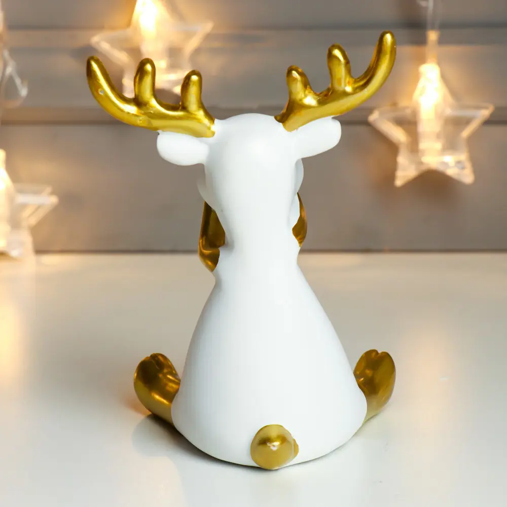 Фото 3 Сувенир интерьерный "Белый олешка с золотыми рожками - ничего не скажу" 14x9x9 см