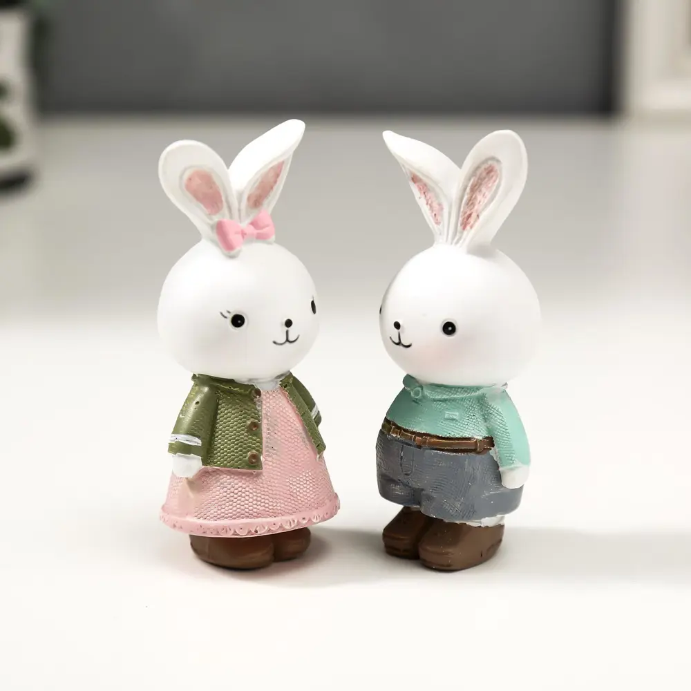 Фото 2 Сувенир интерьерный "Зайчики нарядные" набор 2 шт 8.5x3.7x3.5 см