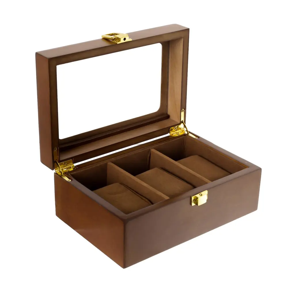 Фото 4 Шкатулка под часы 3 отделения "Стиль" коричневая 8x12.7x18.2 см