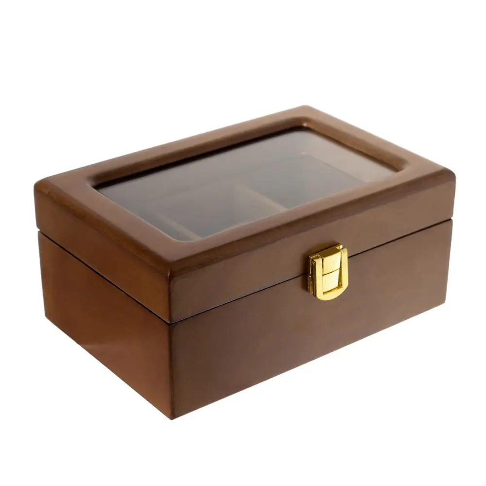 Фото 3 Шкатулка под часы 3 отделения "Стиль" коричневая 8x12.7x18.2 см