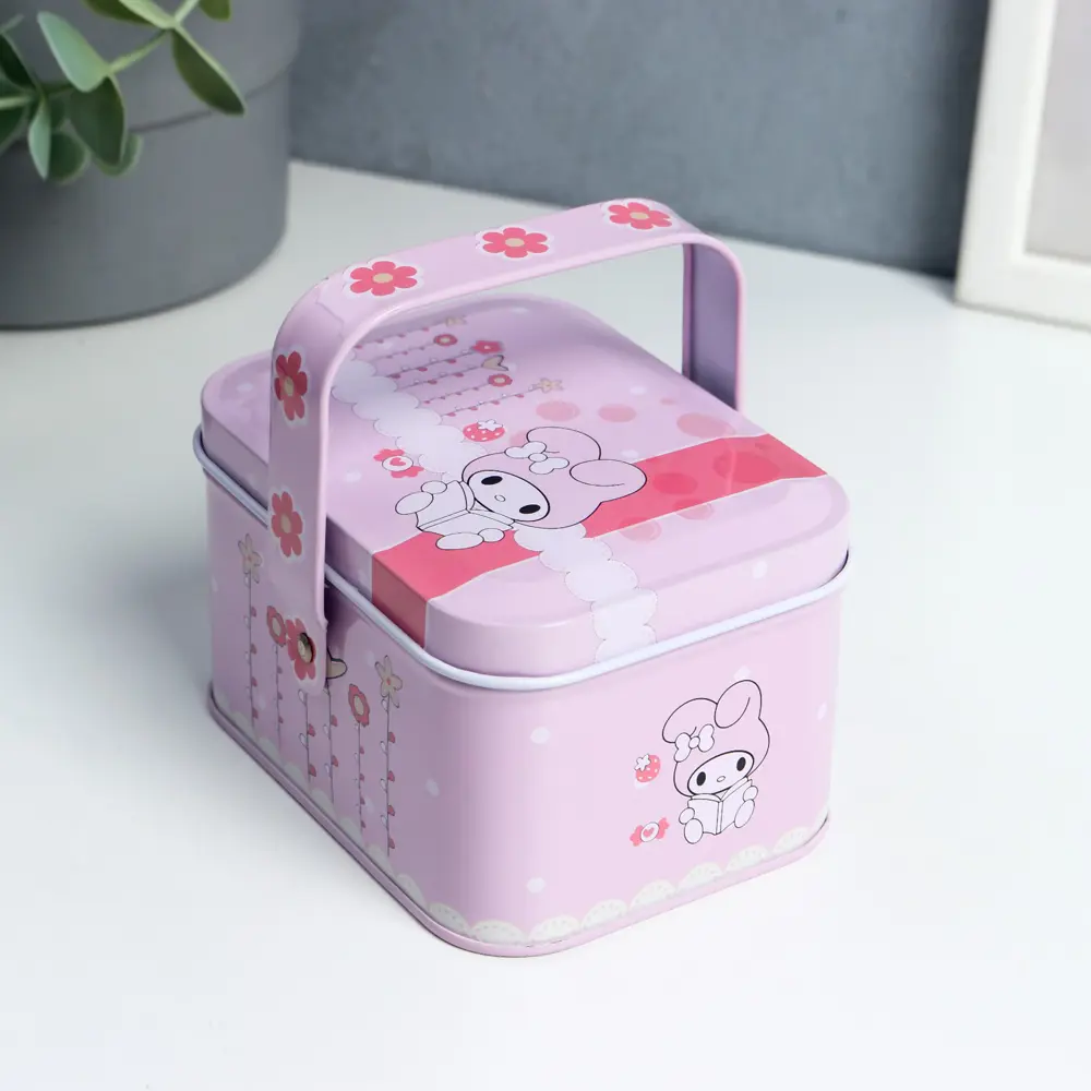 Фото Шкатулка универсальная прямоугольная с ручкой "Зайка с книжкой" розовый 10x8x6 см