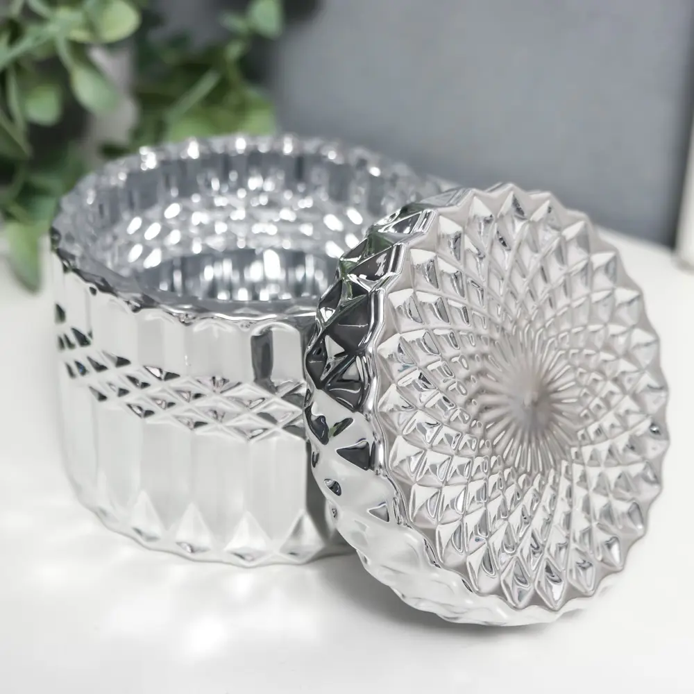 Фото 2 Шкатулка универсальная цилиндр "Геометрия" серебро 8.3x9x9 см