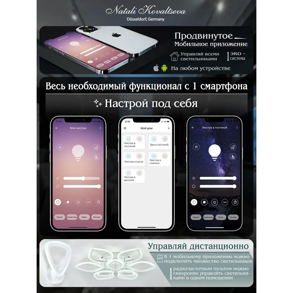 Фото 4 Люстра потолочная светодиодная Natali Kovaltseva High-Tech Lamps 82036 с пультом управления 27 м² регулируемый белый свет цвет белый Фото 4 Люстра потолочная светодиодная Natali Kovaltseva High-Tech Lamps 82036 с пультом управления 27 м² регулируемый белый свет цвет белый