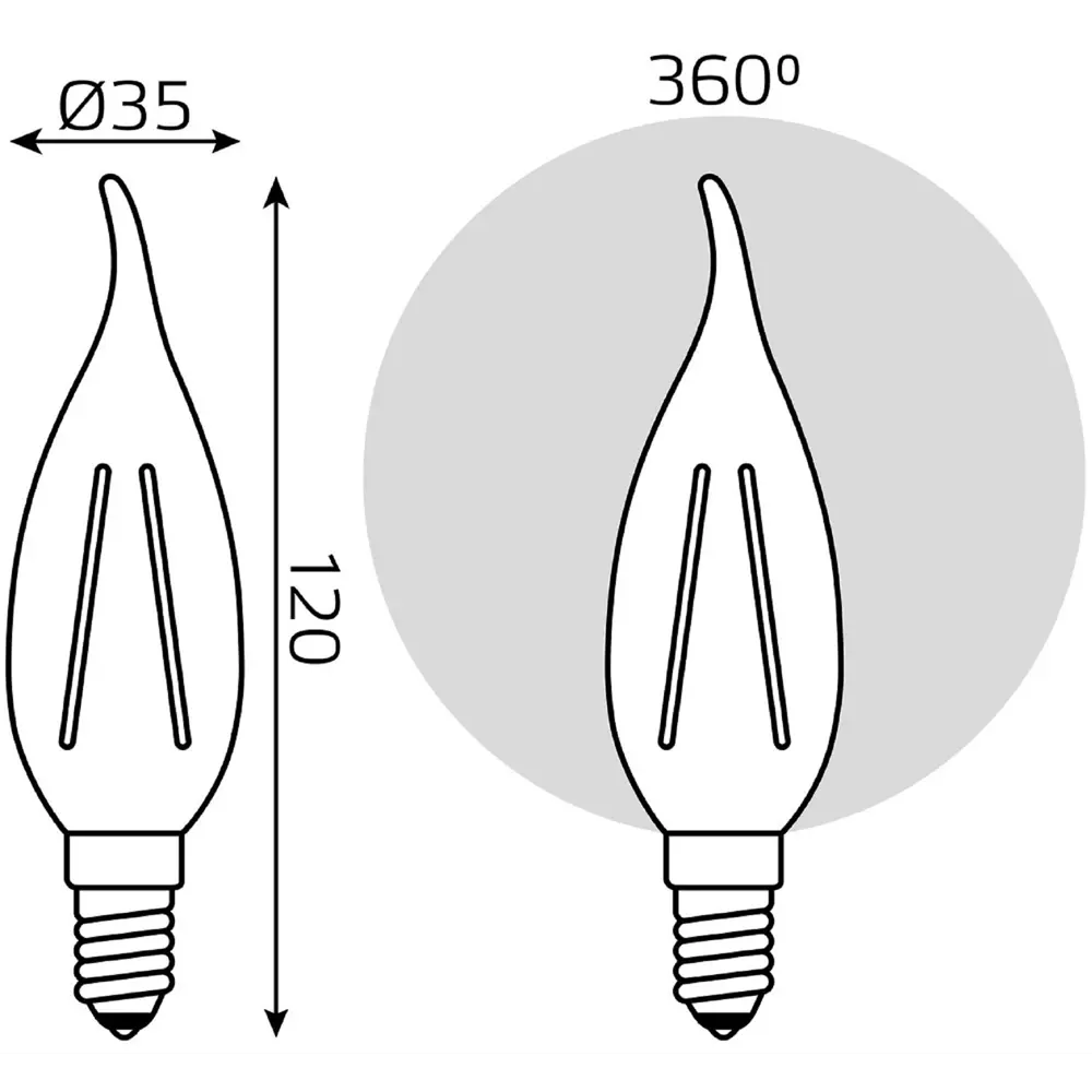 Фото 7 Лампа светодиодная Gauss Filament Е14 5 Вт свеча на ветру нейтральный белый свет, для диммера