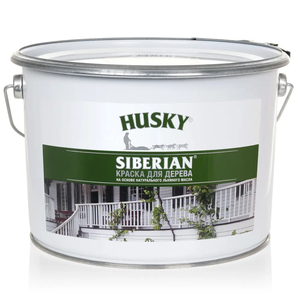 Фото Краска для дерева на льняном масле Husky Siberian база А, цвет белый, 9 л Фото Краска для дерева на льняном масле Husky Siberian база А, цвет белый, 9 л