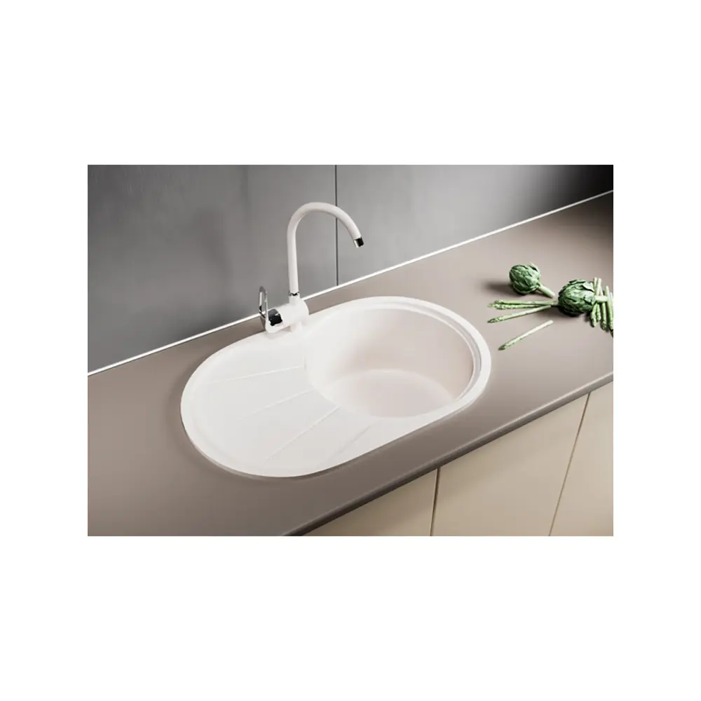 Фото 4 Врезная мойка Mixline 75x48x20 см искусственный камень цвет молочный Фото 4 Врезная мойка Mixline 75x48x20 см искусственный камень цвет молочный