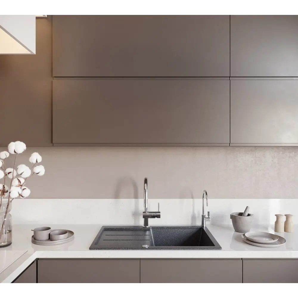 Фото 3 Врезная мойка Domaci Бьелла 470329 DMC-25 78x50x18 см искусственный камень цвет черный Фото 3 Врезная мойка Domaci Бьелла 470329 DMC-25 78x50x18 см искусственный камень цвет черный