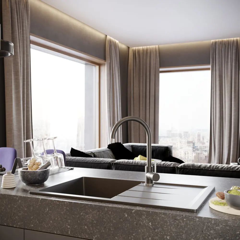 Фото 2 Врезная мойка Domaci Солерно EMQ-1800.Q 80x50x20 см кварц цвет черный Фото 2 Врезная мойка Domaci Солерно EMQ-1800.Q 80x50x20 см кварц цвет черный