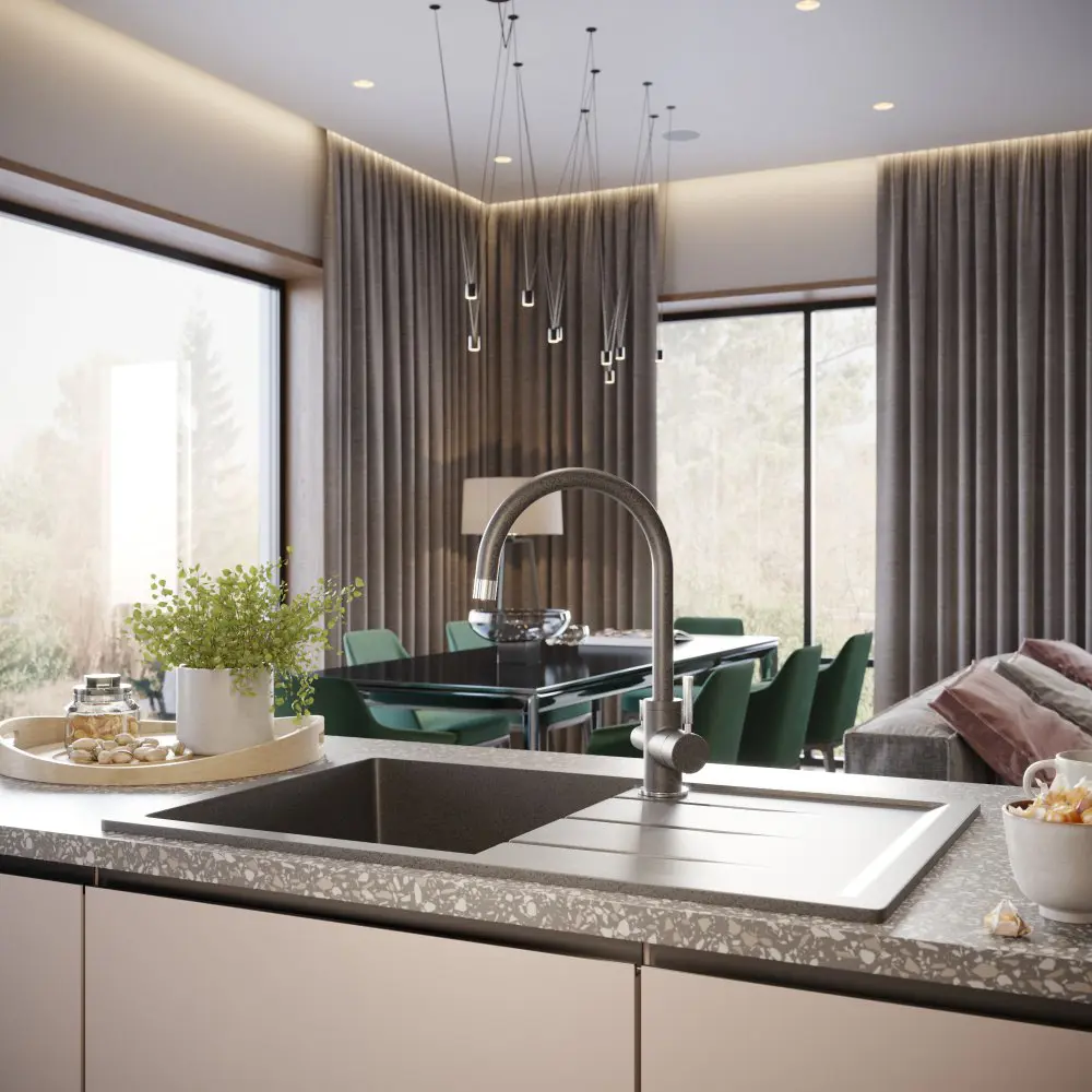 Фото 2 Врезная мойка Domaci Солерно EMQ-1800.Q 80x50x20 см кварц цвет черный/серый