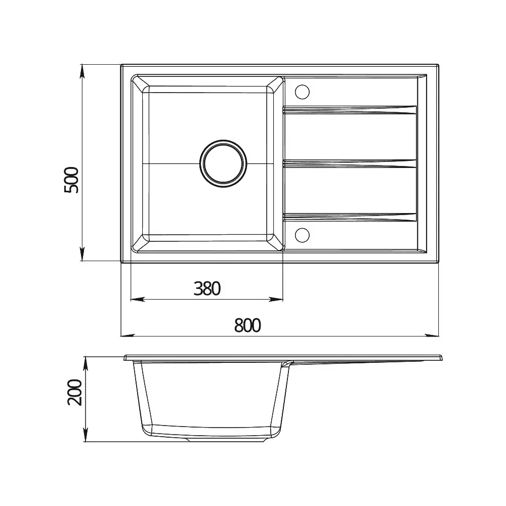 Фото 5 Врезная мойка Domaci Солерно EMQ-1800.Q 80x50x20 см кварц цвет черный/серый